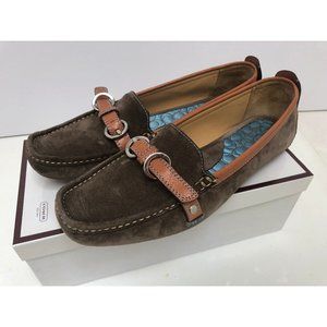 LIKE NEW Coach sz 10 Jillian Suede Tan Brown Flats Shoes Y2K with Buckle in box